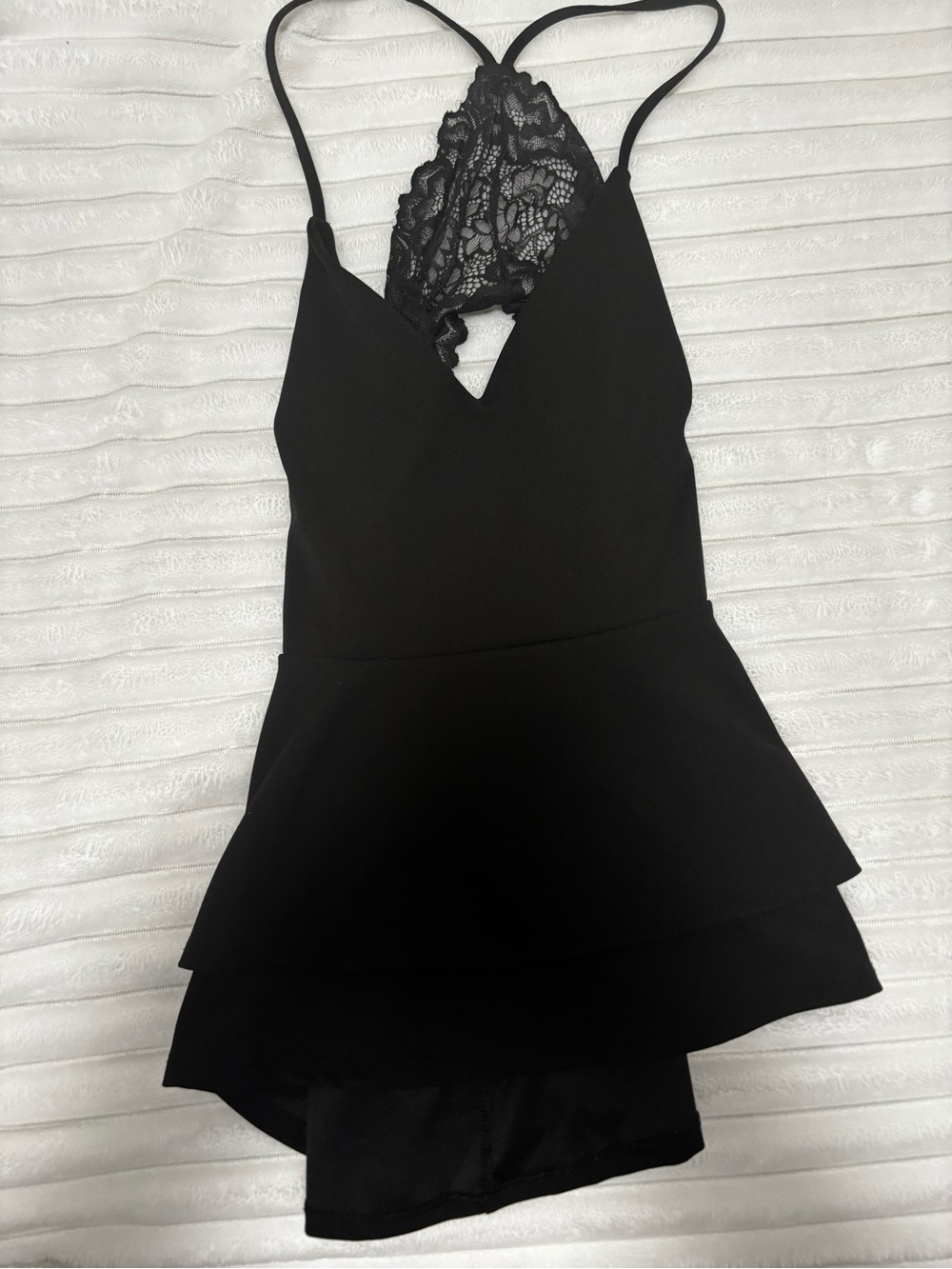 Black Lace-Back Peplum Tank with V-Neck